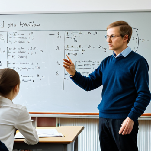 **

A professional physics professor in a fully clothed, modest business casual outfit, giving a lecture in a modern university classroom in Moscow. Equations are visible on the whiteboard.  Students are attentively listening.  Safe for work, appropriate content, professional, perfect anatomy, correct proportions, well-formed hands, proper finger count, natural body proportions, high quality.

**