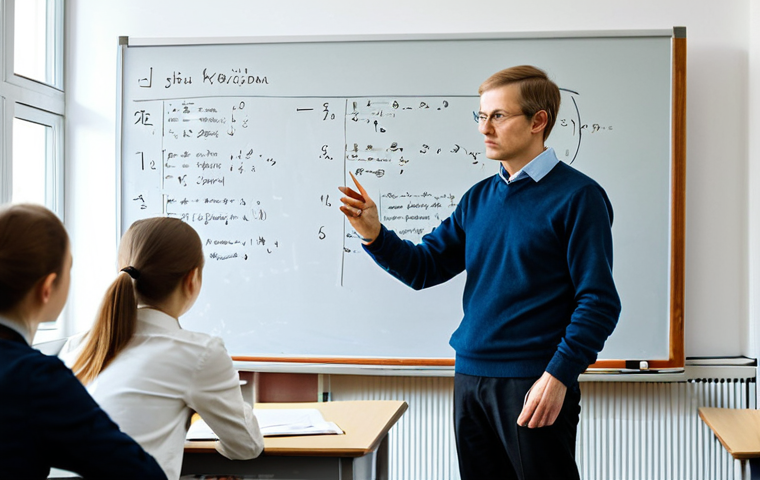 **
A professional physics professor in a fully clothed, modest business casual outfit, giving a lecture in a modern university classroom in Moscow. Equations are visible on the whiteboard. Students are attentively listening. Safe for work, appropriate content, professional, perfect anatomy, correct proportions, well-formed hands, proper finger count, natural body proportions, high quality.
**