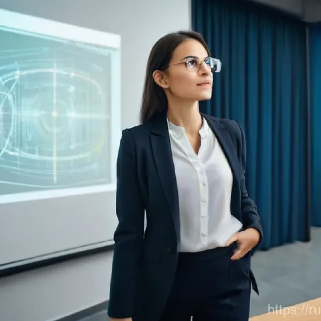 물리학자 취업 인터뷰 준비 - **Prompt:** A highly intelligent, professional female physicist, in her late 30s, dressed in a sharp...