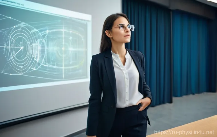 물리학자 취업 인터뷰 준비 - **Prompt:** A highly intelligent, professional female physicist, in her late 30s, dressed in a sharp...