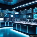 Home 18 이론 물리학과 실험 물리학의 차이 - A modern physics laboratory scene featuring diverse international scientists collaborating around ad...