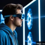 Home 23 물리학 실험을 위한 시뮬레이션 소프트웨어 - A modern virtual physics laboratory interior featuring a young adult male scientist wearing casual c...